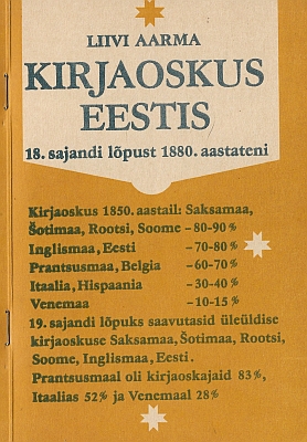 "Kirjaoskus Eestis 18. sajandi lõpust 1880. aastateni " 1990a 261lk Liivi Aarma